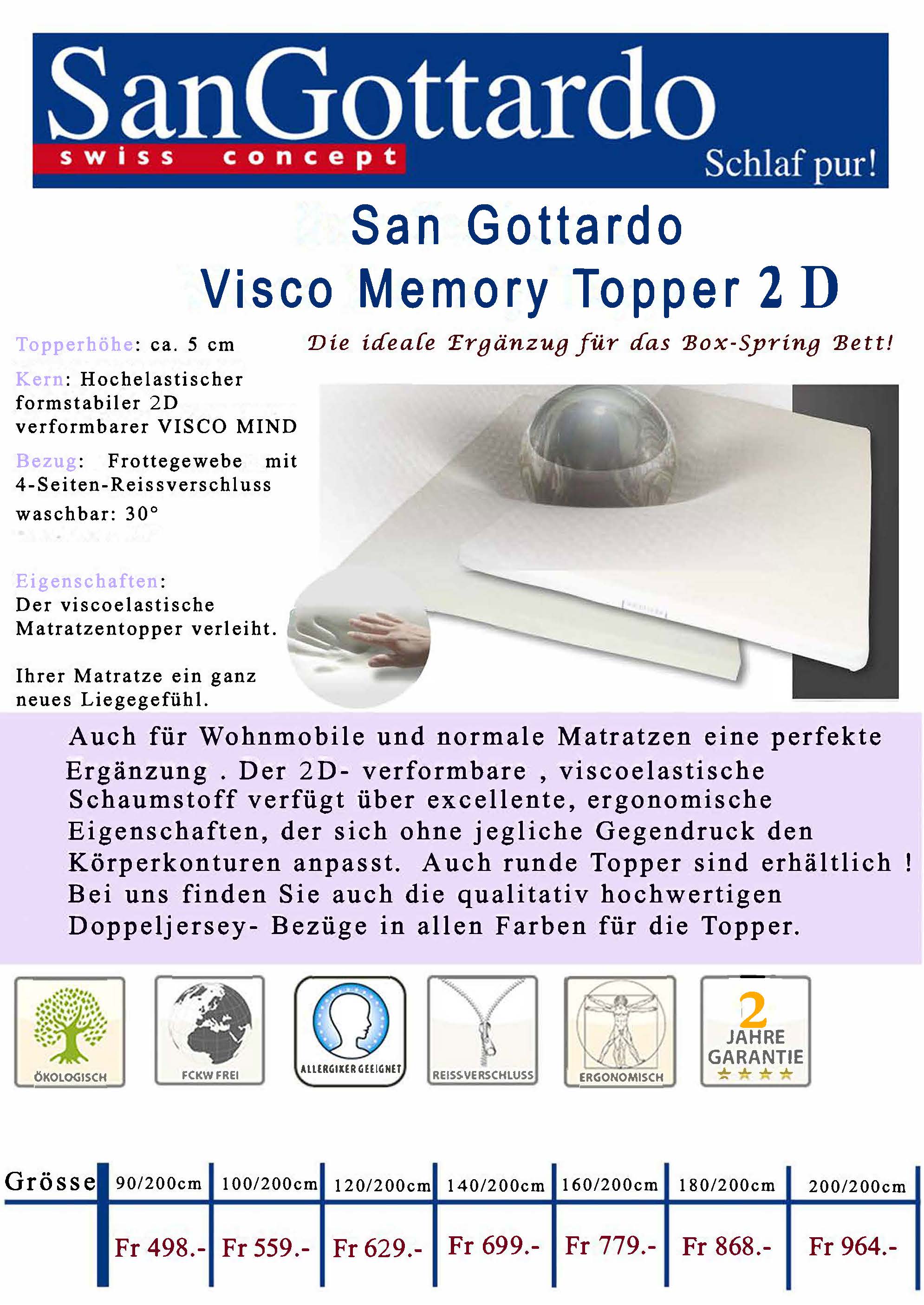 San Gottardo Visco Memory Topper Budget 6 cm