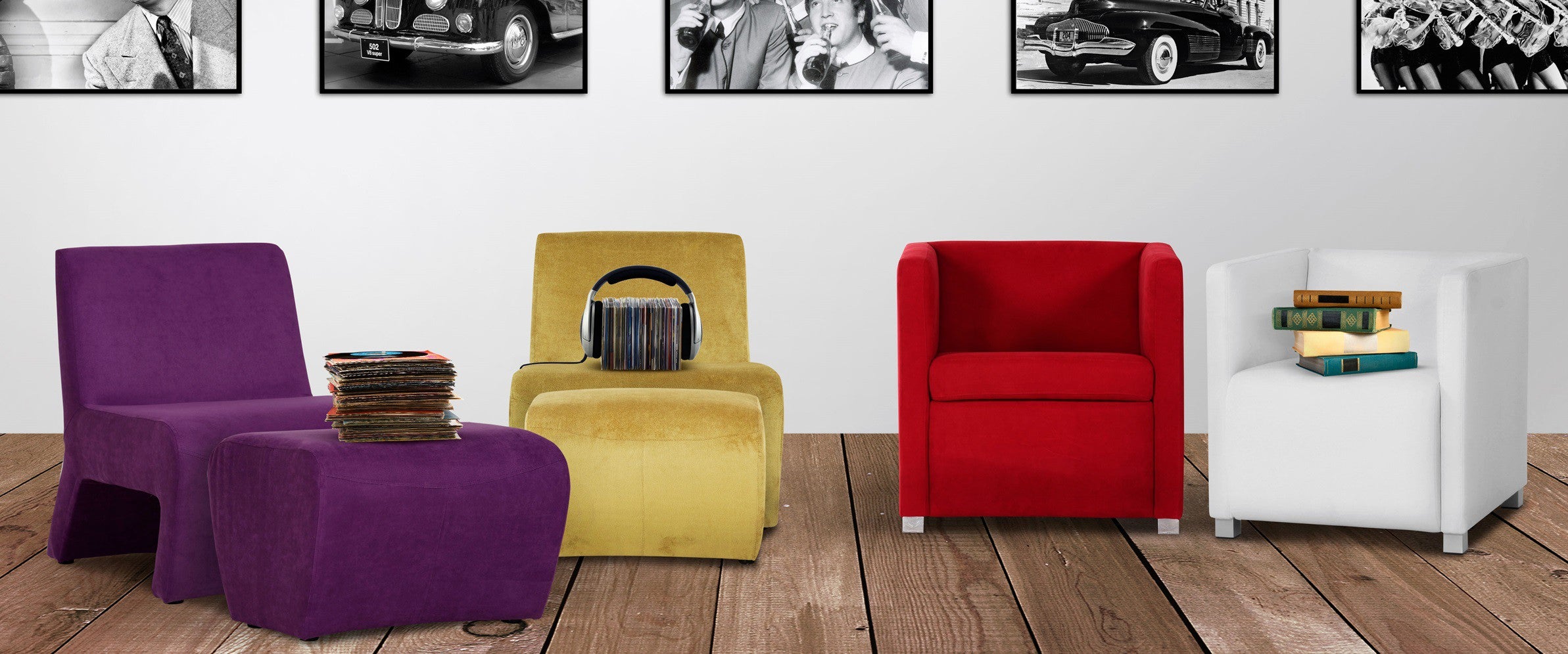 Hollywood Sessel und Hocker Gelb
