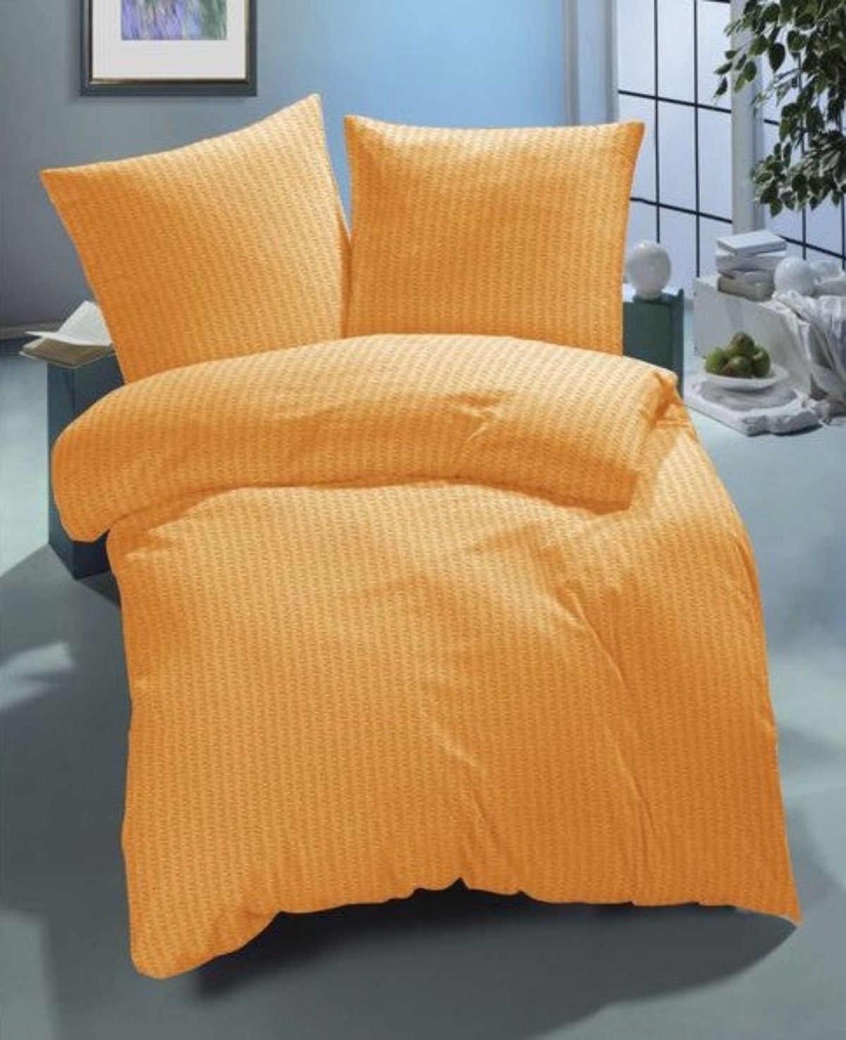Seersucker Bettwäsche Set Orange Uni