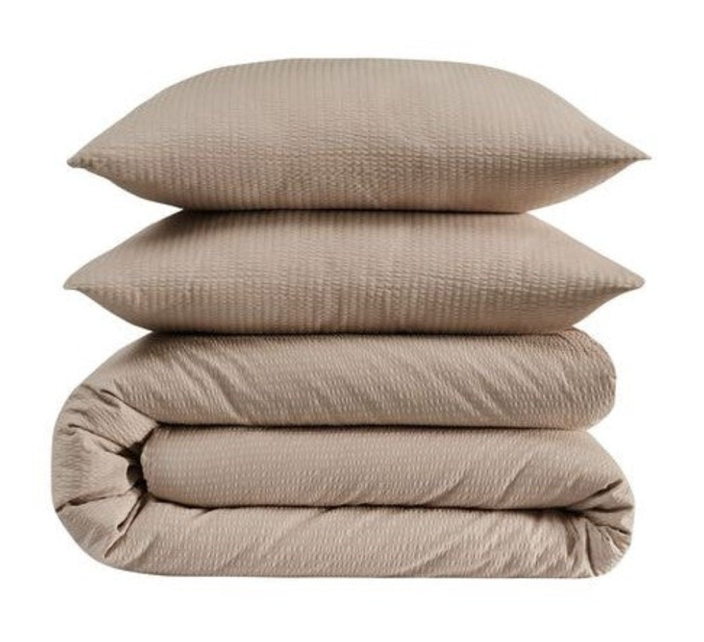 Seersucker Bettwäsche Set Taupe Uni