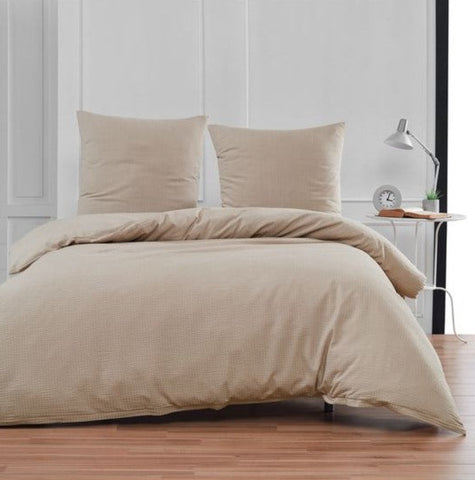 Seersucker Bettwäsche Set Taupe Uni